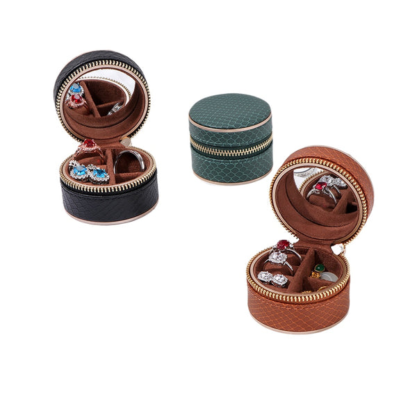 Ins Crocodile Pattern Portable Travel Multi-function with Mirror Jewelry Zipper Bag Ring Stud Earrings Simple Storage Bag
