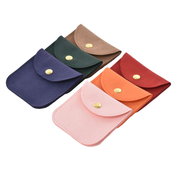 Elegant Multi Colors Small Size Microfiber Jewelry Pouches With Gold Button For Personal