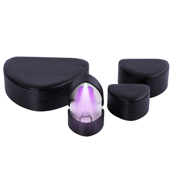 Black heart-shaped wrapped PU jewelry light box