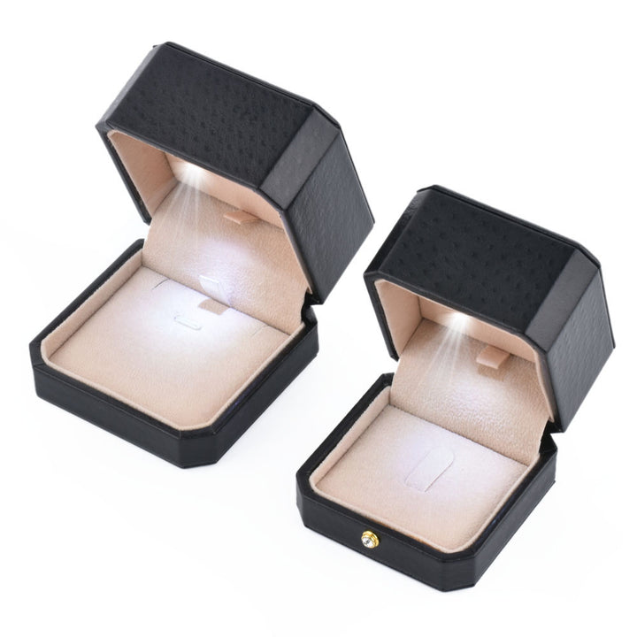 Black LED Jewelry Box, Square Velvet Wedding Gift Box for Proposal Engagement Wedding