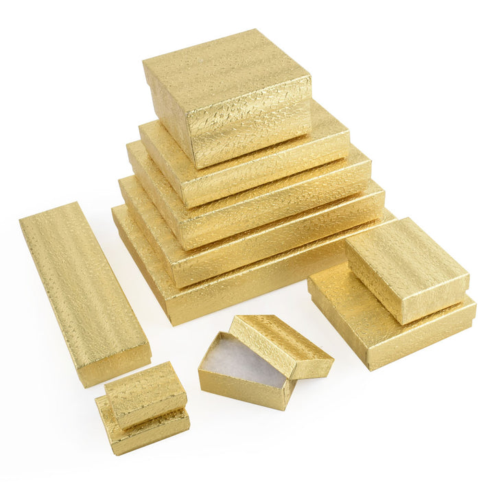Gold Foil Cotton Filled Cardboard Paper Jewelry Box Gift Case