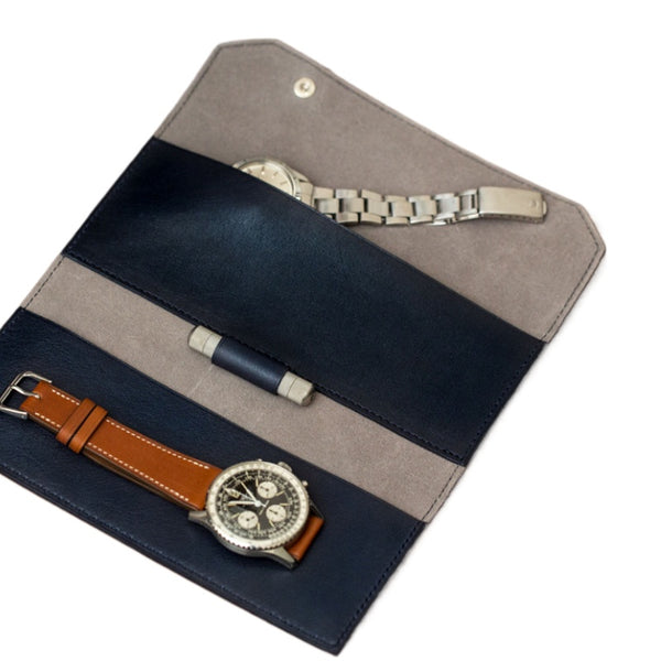 Vintage Black PU Leather Folding Watch Storage Bag Two-pack Watch Quartz Watch Bag PU Leather Men's Watch Bag