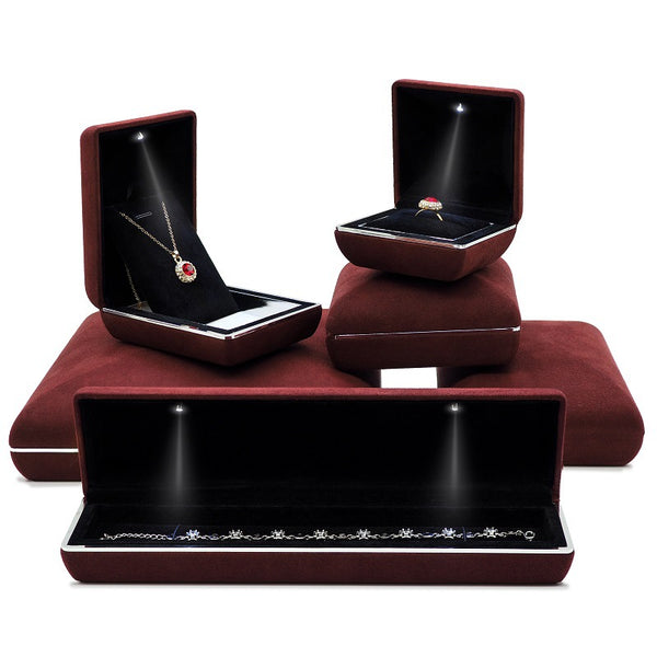 High-end luxury wrapped suede led light jewelry box