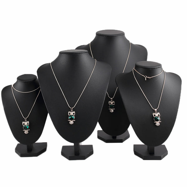 Estante para collares con cuello en forma de V de cuero negro de alta gama, estante para exhibición de joyas, estante para joyas, accesorios para joyas