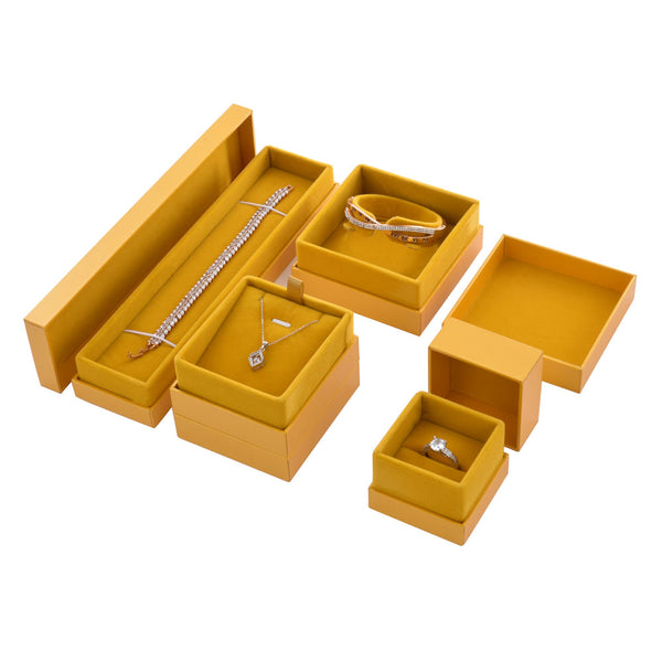 High-End Elegant Yellow Color Jewelry Package Box Set With Paper Bag