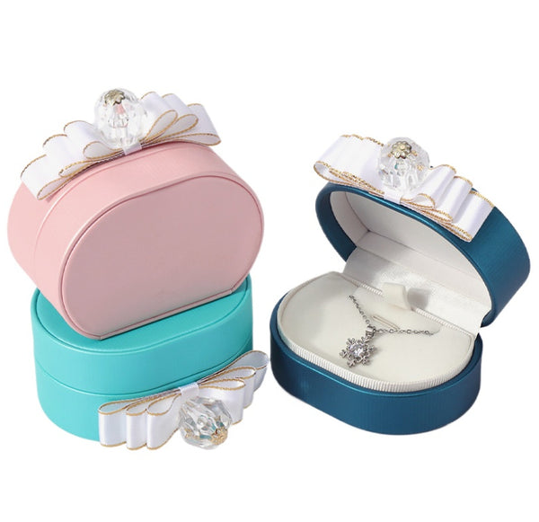 High-end PU Leather Perfume Ring Box Wholesale Bow Necklace Gift Box Gift Jewelry Jewelry Packaging Box