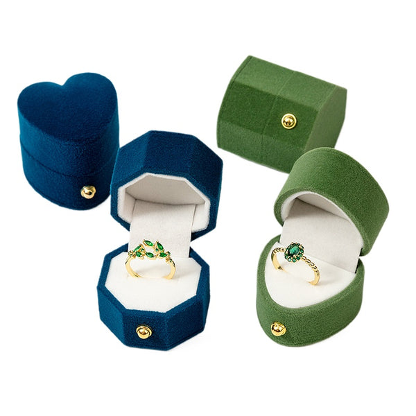 Mini Velvet Jewelry Box Exquisite Heart-Shape Ring Box Geometric Hexagonal Proposal Wedding Ring Box Flip-Top Gift Packaging Box，Price for 12 Pieces