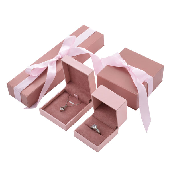 Romantic Luxury Pink Color Jewelry Package Box Set With Paper Bag
