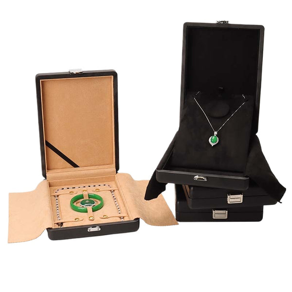 Black PU Leather Jewelry Box, High-end Large Necklace Gift Box, Jadeite Jewelry Set Box, Flip Cover Four-piece Storage Box.