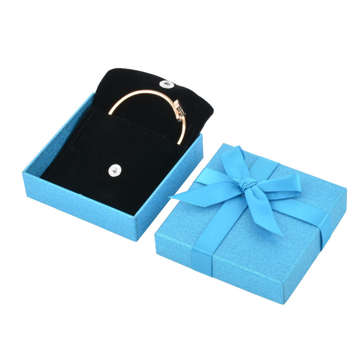 Elegant Light Blue Color Jewelry Package Cardboard Box With Pouch And Paper Bag