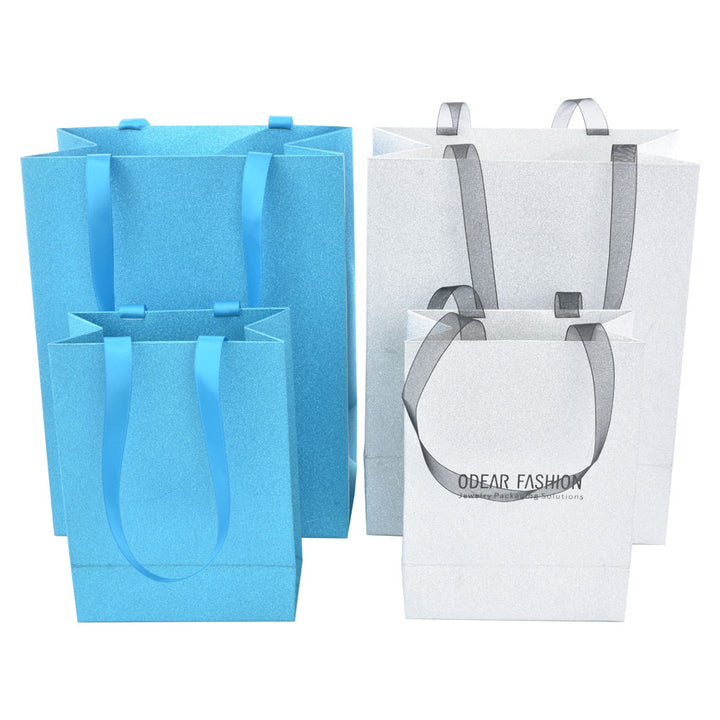 Elegant Light Blue Color Jewelry Package Cardboard Box With Pouch And Paper Bag