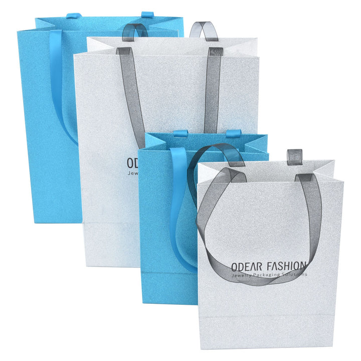Elegant Light Blue Color Jewelry Package Cardboard Box With Pouch And Paper Bag