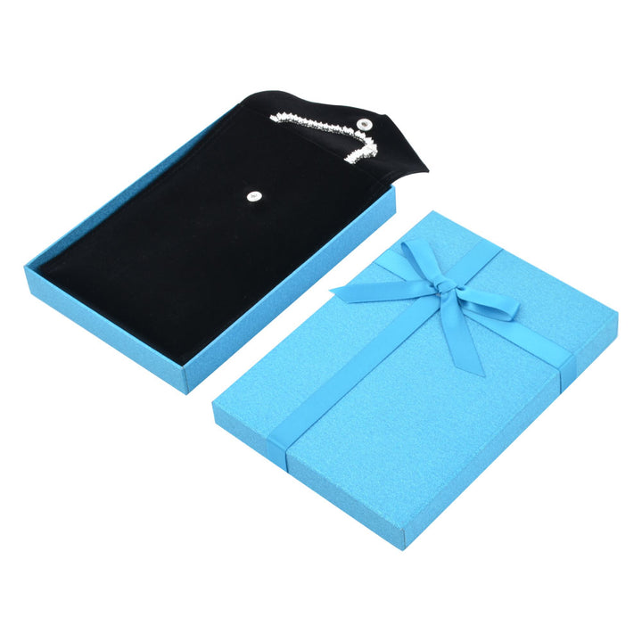 Elegant Light Blue Color Jewelry Package Cardboard Box With Pouch And Paper Bag