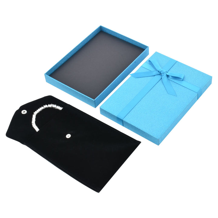 Elegant Light Blue Color Jewelry Package Cardboard Box With Pouch And Paper Bag