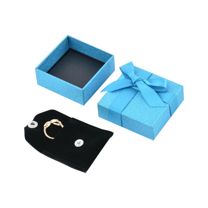 Elegant Light Blue Color Jewelry Package Cardboard Box With Pouch And Paper Bag