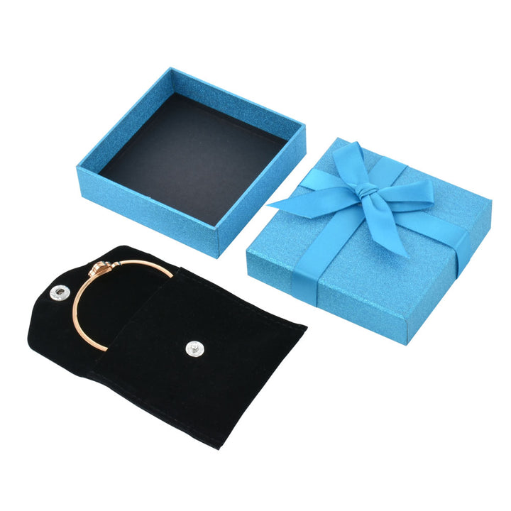 Elegant Light Blue Color Jewelry Package Cardboard Box With Pouch And Paper Bag