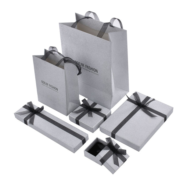 Luxury Sliver Color Jewelry Package Cardboard Box With Pouch And Paper Bag