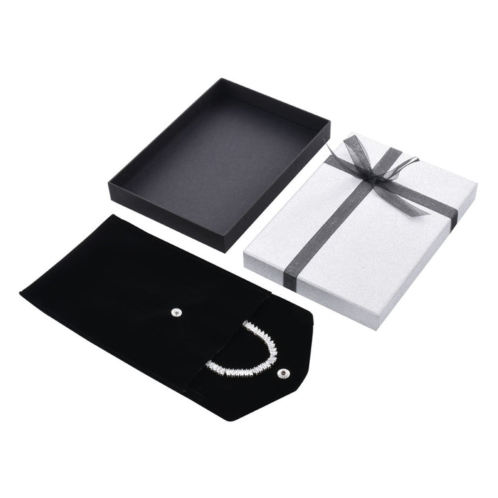 Luxury Sliver Color Jewelry Package Cardboard Box With Pouch And Paper Bag