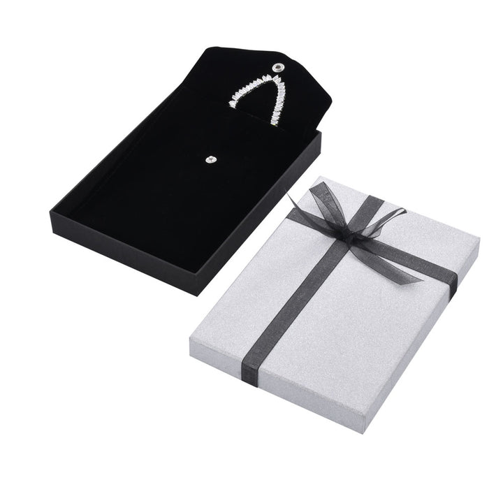 Luxury Sliver Color Jewelry Package Cardboard Box With Pouch And Paper Bag