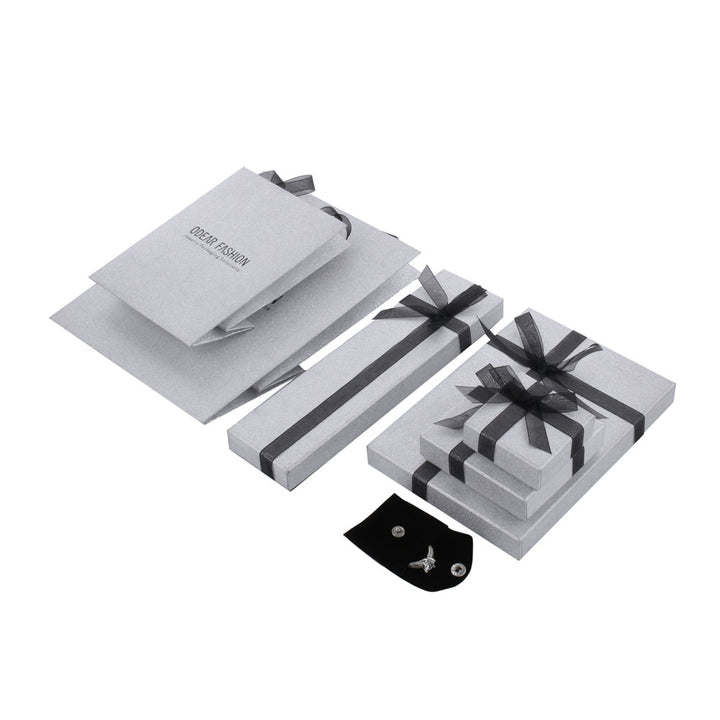 Luxury Sliver Color Jewelry Package Cardboard Box With Pouch And Paper Bag