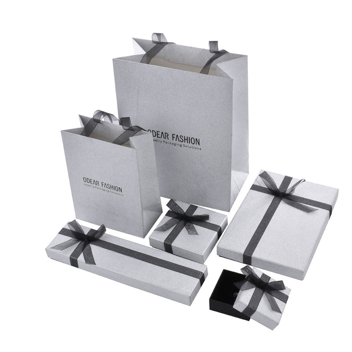 Luxury Sliver Color Jewelry Package Cardboard Box With Pouch And Paper Bag