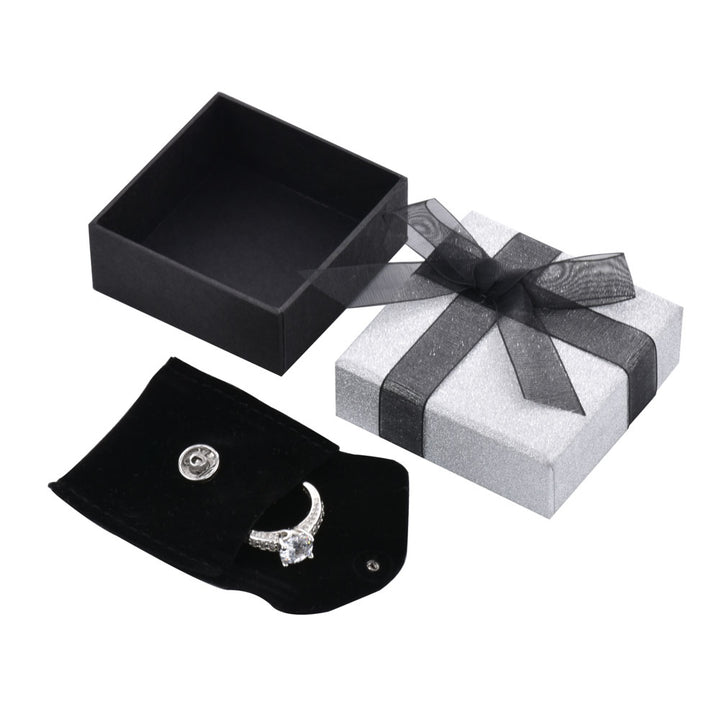 Luxury Sliver Color Jewelry Package Cardboard Box With Pouch And Paper Bag