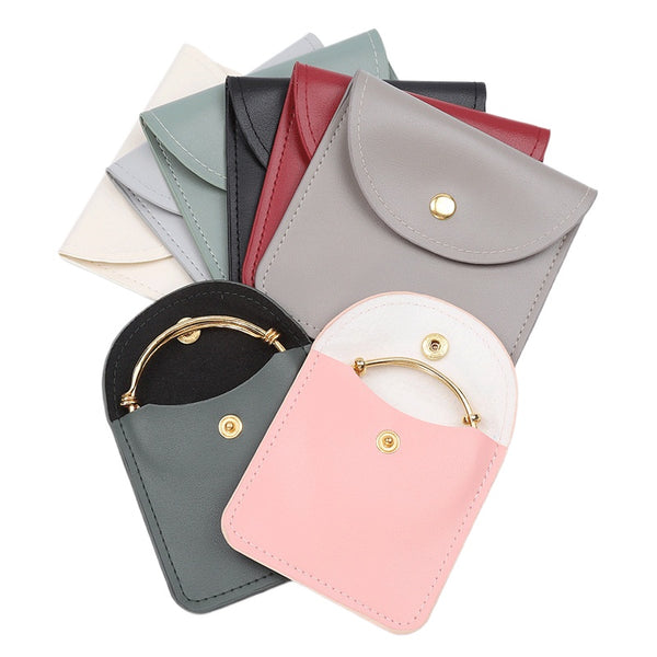 Oil Edge PU Leather Snap Button Storage Bag Jewelry Jewelry Bag Ring Stud Earrings Bracelet Jewelry Packaging Bag Inner Suede