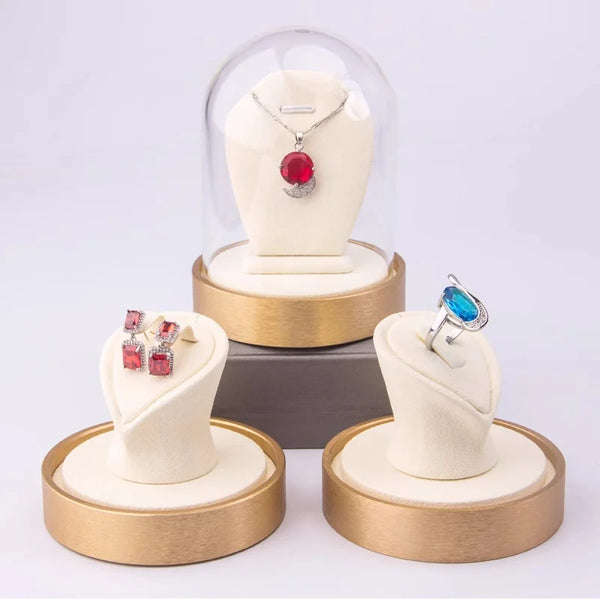Accesorios creativos para exhibición de joyas, soporte para anillos, aretes, collares, estantes para exhibición de joyas, plataforma de exhibición con cubierta de vidrio a prueba de polvo 