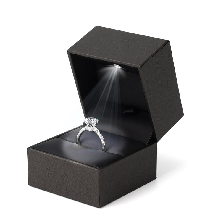 Black Ring Box With LED Light Velvet Ring Case Jewelry Display for Proposal, Engagement, Wedding