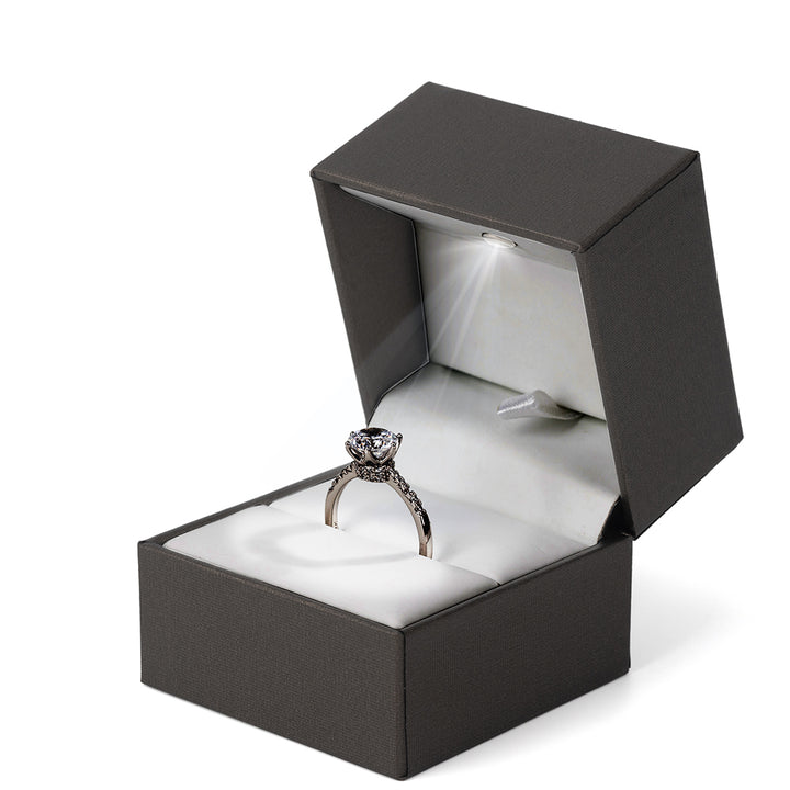 Black Ring Box With LED Light Velvet Ring Case Jewelry Display for Proposal, Engagement, Wedding