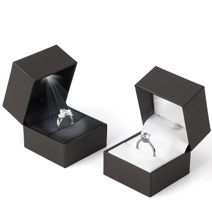 Black Ring Box With LED Light Velvet Ring Case Jewelry Display for Proposal, Engagement, Wedding
