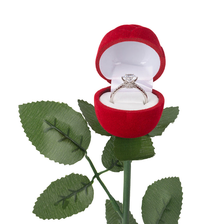 Rose Flower Shaped Elegant Jewelry Package Velvet Ring Box For Wedding