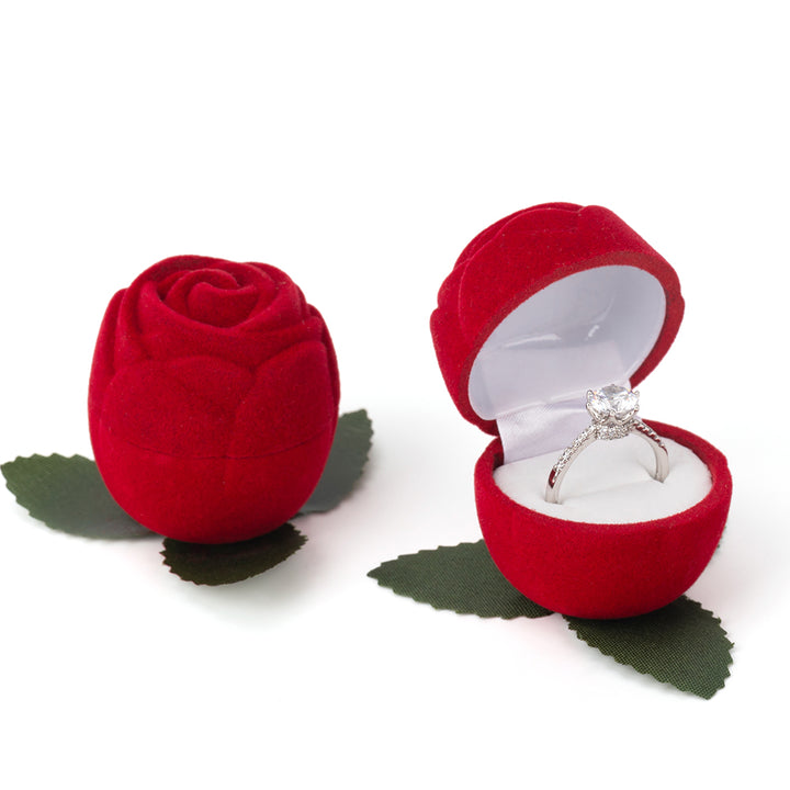 Rose Flower Shaped Elegant Jewelry Package Velvet Ring Box For Wedding