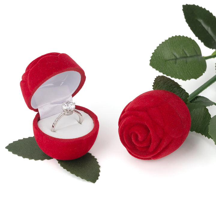 Rose Flower Shaped Elegant Jewelry Package Velvet Ring Box For Wedding