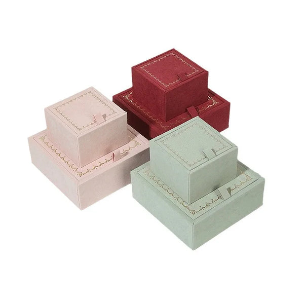 Customized Logo Exquisite Velvet Gift Box Ring Earrings Set Box Engagement Ring Box