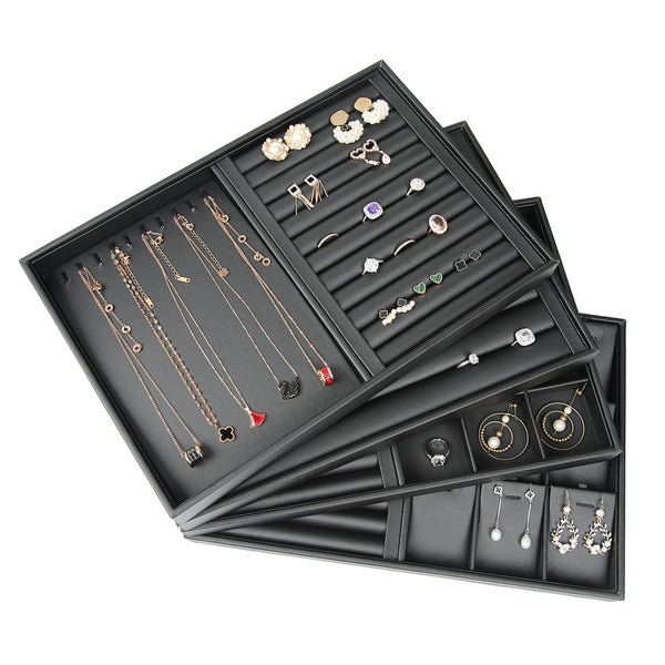Black Pu Jewelry Tray Wholesale Storage Earrings Ring Necklace Pendant Jewelry Jade Counter Display Rack Tray