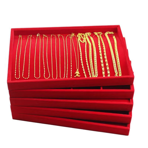 Red Velvet Gold Jewelry Display Tray Earrings Necklace Pendant Ring Watch Bracelet Jewelry Watch Tray