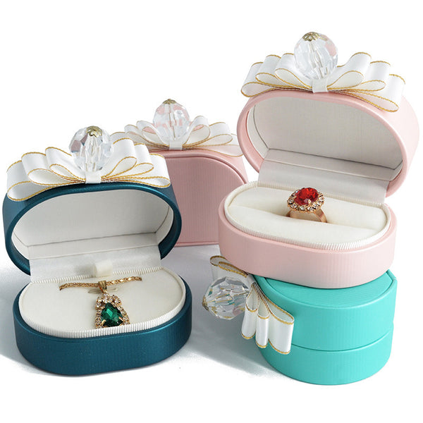 New PU Imitation Leather Girl's Heart Bow Card Perfume Box European Gift Gift Ring Box Pendant Necklace Box