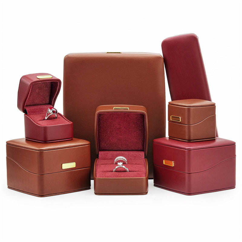 New one-word curved box, curved oblique PU leather jewelry box, ring p ...