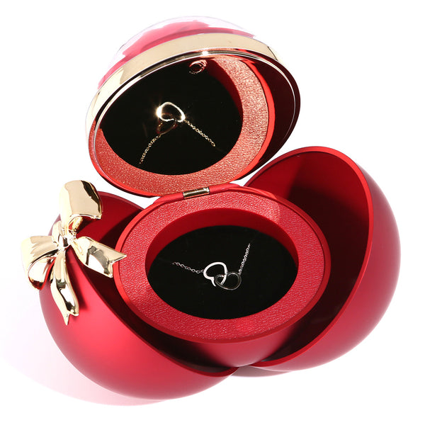 Cross-border Hot-selling Spherical Bow Magnetic Jewelry Flower Box Qixi Festival Valentine's Day Double Heart Lettering Necklace Jewelry Flower Box