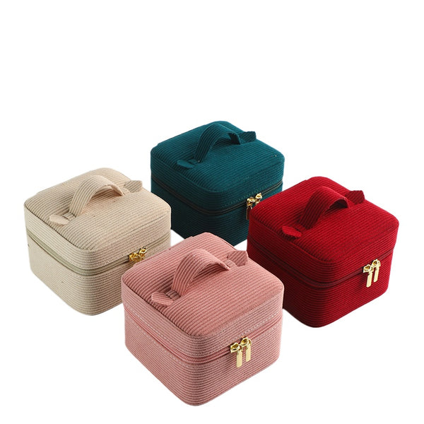 Corduroy Portable Jewelry Box High-end Large-capacity Travel Cosmetic Bag Jewelry Lipstick Portable Zipper Storage Box