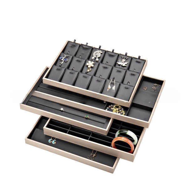Brushed Leather Jewelry Tray Outer Penang Inner Black Pu Necklace Ring Pendant Bracelet Grid Jewelry Display Rack Tray
