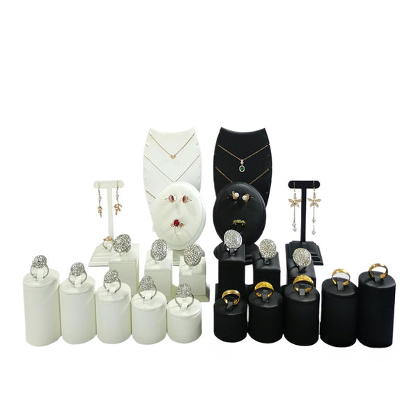 New Brushed Leather Jewelry Window Jewelry Display Stand Counter Display Set Necklace Earrings Ring Display Holder