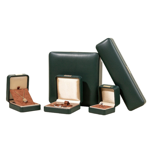 Premium PU Leather Rounded Corner Jewelry Box Gold Buckle Bread Ring Pendant Box Gold Jewelry Packaging Box Storage Box